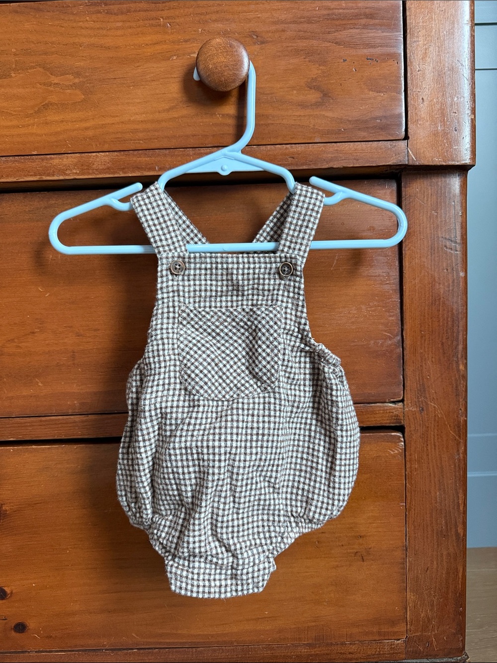 Zara Brown Gingham Bubble Overall Romper
